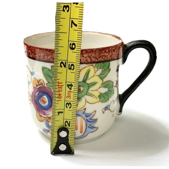 Handpainted Lustreware Cup Saucer Creamer Made in Japan Orange Rim Floral Vtg - Picture 8 of 11